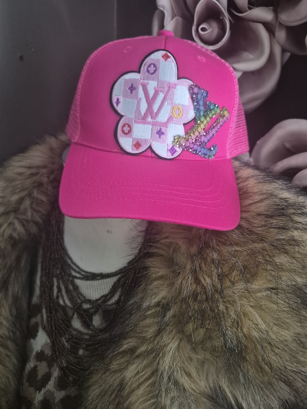 Pink  Embroidered Trucker Hat with Sparkle Logo